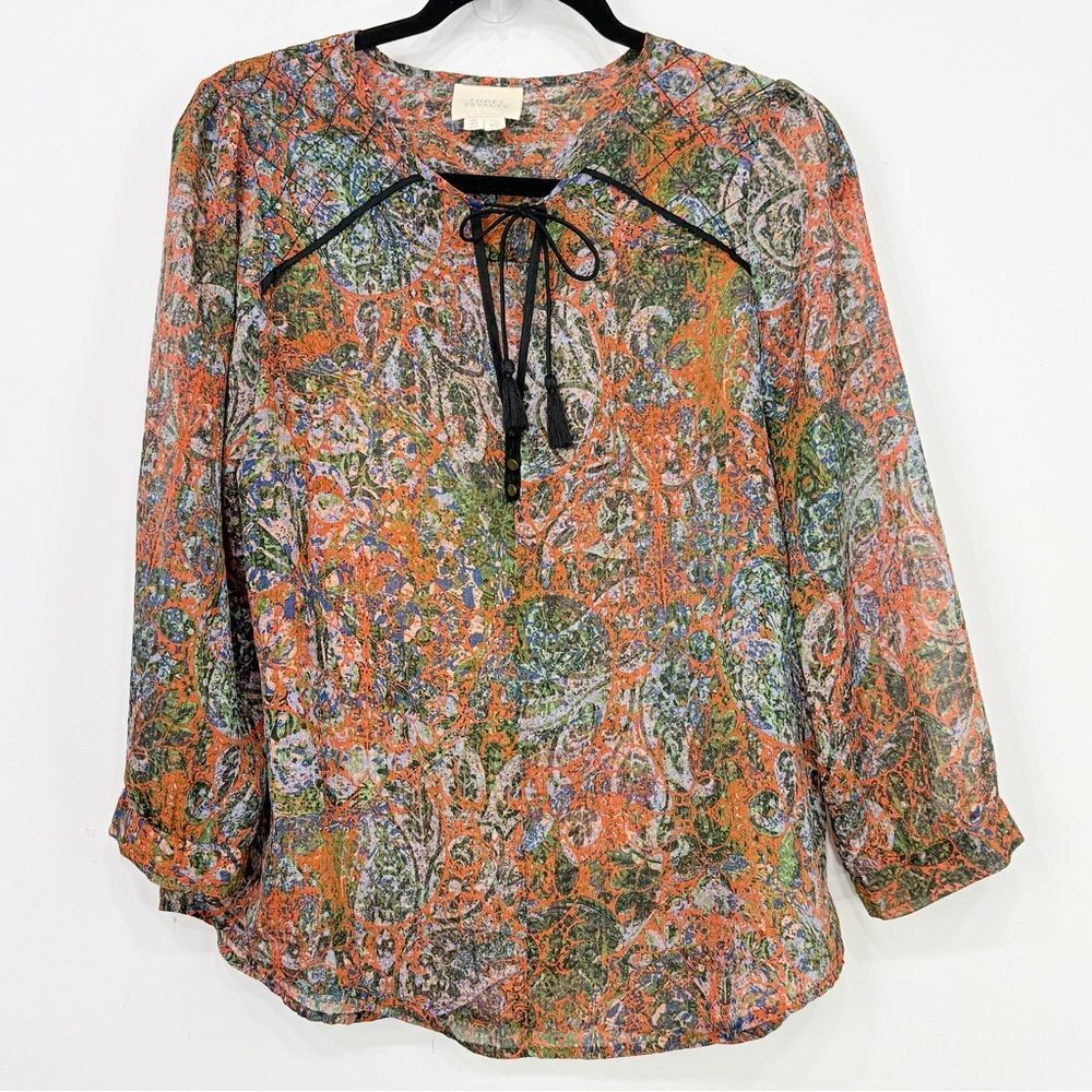 Anthropologie NIYA Edme & Esyllte Paisley Medallion Semi Sheer Peasant Blouse - Picture 5 of 16